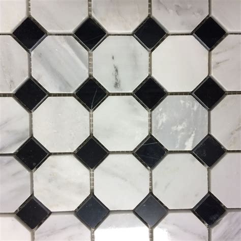 Carrara White And Black Octagon Marble Mosaic At Floor And Decor 1099