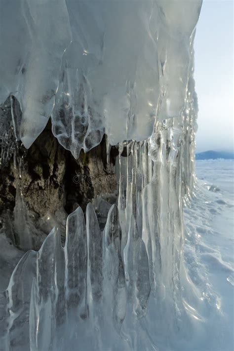 Ice Stalactites And Stalagmites In The Rock Stock Image Image Of