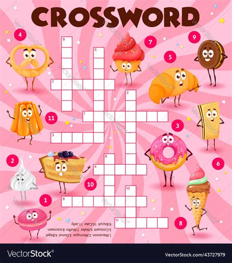 Cartoon Sweets And Desserts Crossword Puzzle Game Vector Image