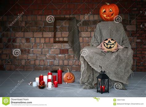 Pumpkin Head Monster Horror Indoor Stock Photo Image Of Ghost Dress