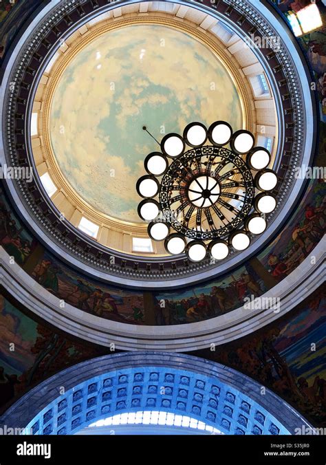 Chandelier In The Hallway Of Utah State Capitol Building Stock Photo