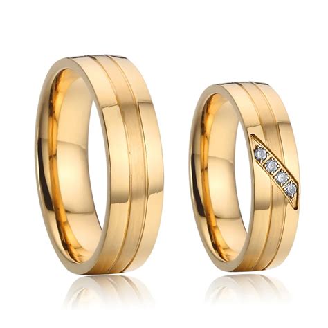 Lovers Alliance Marriage Wedding Ring Sets 14k Plated Gold Finger Ring Design For Couples Men
