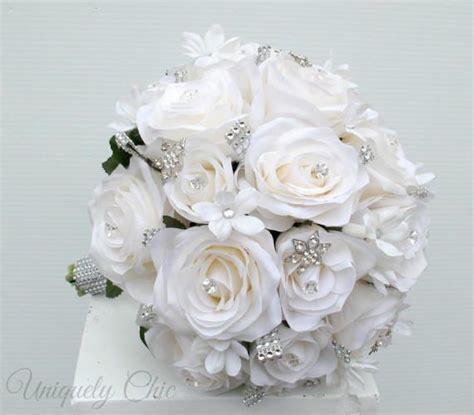 Bling Wedding Bouquet White Rose Rhinestone Bride Maid Of Honor