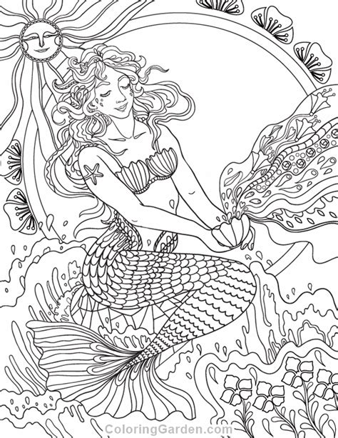 Art Nouveau Mermaid Adult Coloring Page
