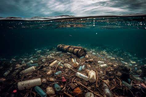 Premium Ai Image A Photo Of A Sea With Plastic Bottles And A Cloudy Sky
