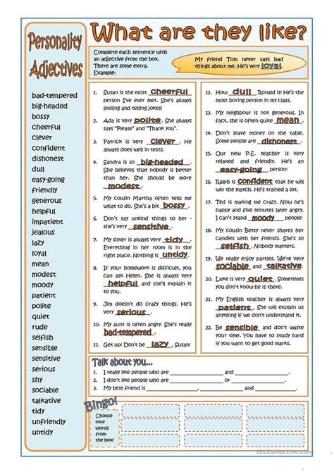 Personality Adjectives Worksheet Free Esl Printable Worksheets Made