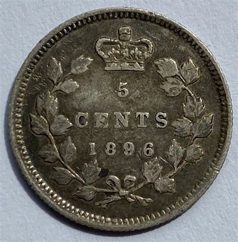 1896 Canada Queen Victoria Silver Five Cents M J Hughes Coins