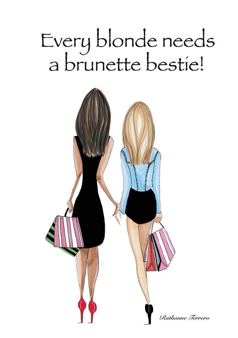 Blonde Brunette Friends Fashion Illustration Every Blonde Etsy