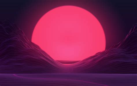 Download Wallpapers 4k Pink Moon Night Mountains Neon