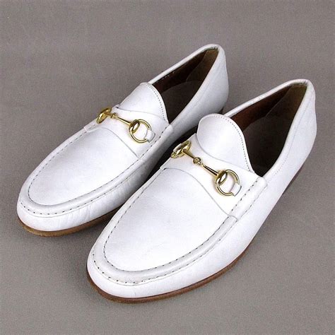 Vintage Mens Gucci White Leather Horsebit Loafers Dress Shoes Italy