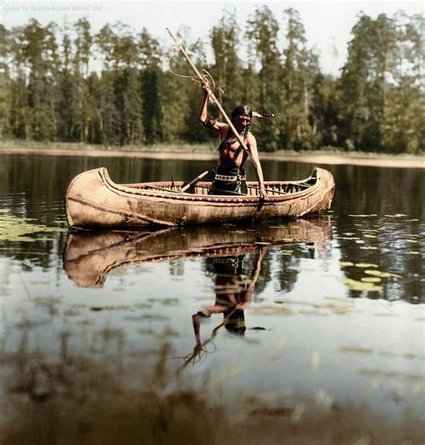 An Ojibwe Native American Spearfishing Minnesota Colorized Historical Photos Native