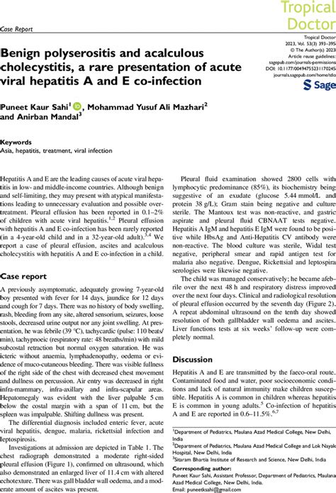 Benign Polyserositis And Acalculous Cholecystitis A Rare Presentation