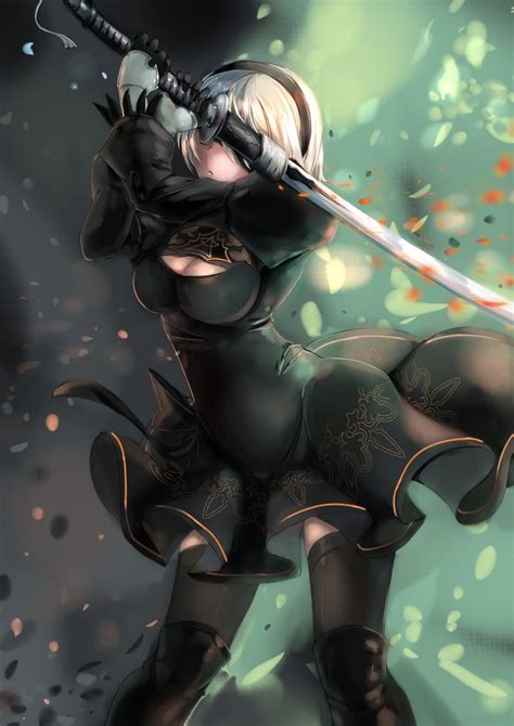 Black Dress Gray Hair Gloves 2b Nier Automata Nier Automata Short Hair Blindfold Nier