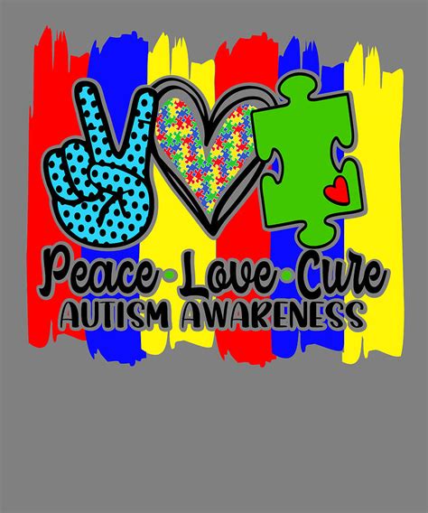 Peace Love Cure Autism Awareness Autism Design Digital Art By Stacy