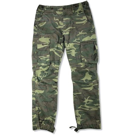 Vintage Mnml Contrast Mens 32x32 Green Army Camo Military Cargo Pants