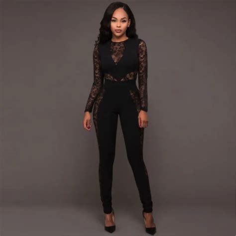new sexy women ladies slim lace floral patchwork playsuit long sleeve back zipper bodycon slim
