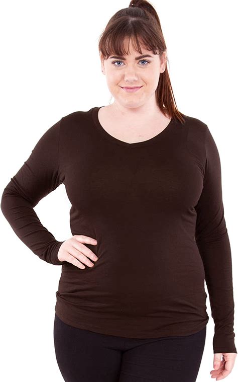 Finebrandshop Brown Ladies V Neck Long Sleeve T Shirt At Amazon Womens