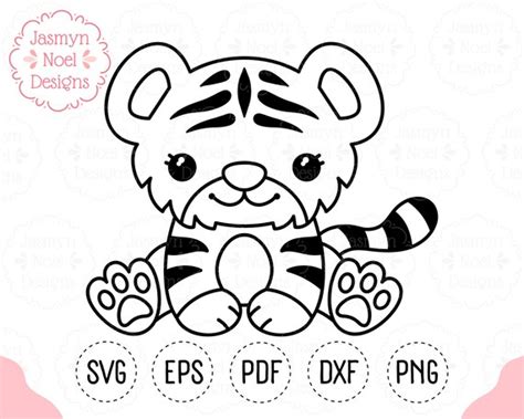 Cute Tiger Cub Outline Clipart Png And Svg Cut File Safari Etsy