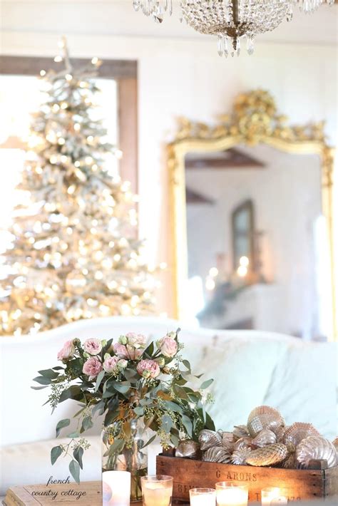 Pale Greens And Silver And Gold Christmas Living Room French Country