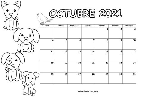 Plantilla Octubre 2021 Para Colorear En 2021 Calendario Para Niños
