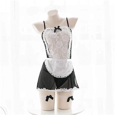 Plus Size Womens Sexy French Maid Lingerie Lace Maid Dress Apron Anime