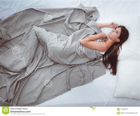 Beautiful Brunette Lying On Bed At Home Stock Image Image Of Desire