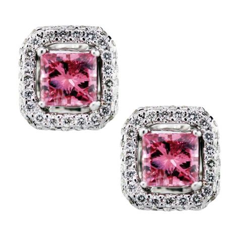 0 82Ct Pink Princess Cut Diamond Stud Earrings 18K White Gold