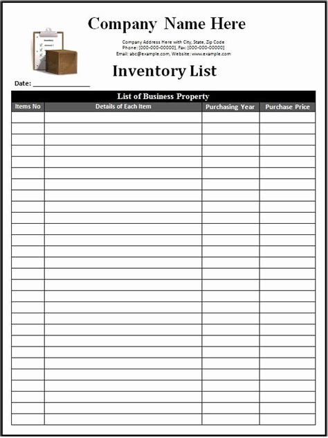 Printable Personal Property Inventory Form