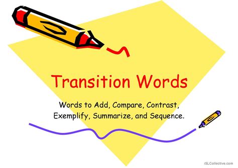 Transition Words Creative Writin English Esl Powerpoints