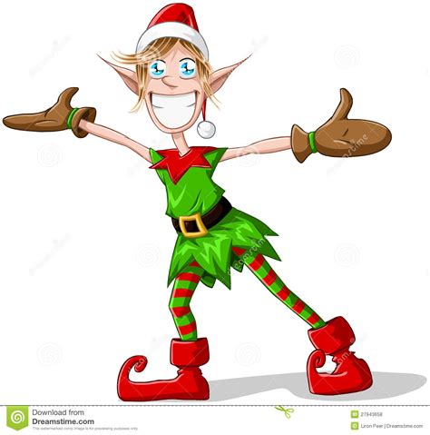 Happy elf, shifty elf, scary elf and more getting those christmas gifts ready for christmas eve. Christmas Elf Spreading Arms And Smiling Stock Vector ...