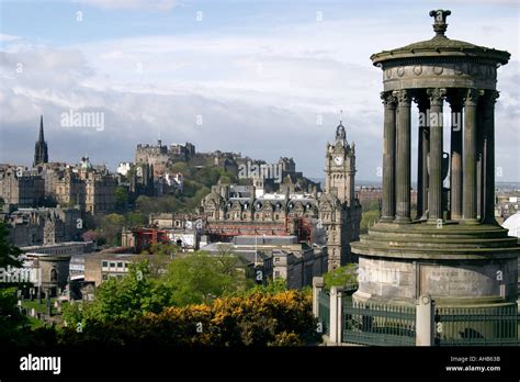 Edinburgh City View From Calton Hill Dugald Stewart Monument In The