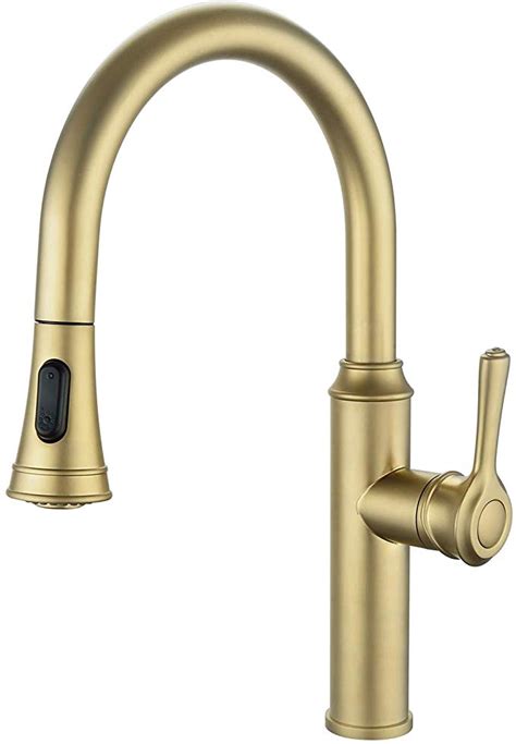 Forious kitchen faucet with pull down sprayer brushed nickel, high arc single handle kitchen sink faucet with deck plate, commercial modern rv. Peppermint Kitchen Sink Faucet Champagne Gold Single ...