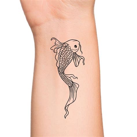 Koi Fish Outline Temporary Tattoo Koi Tattoo Japanese Koi Etsy
