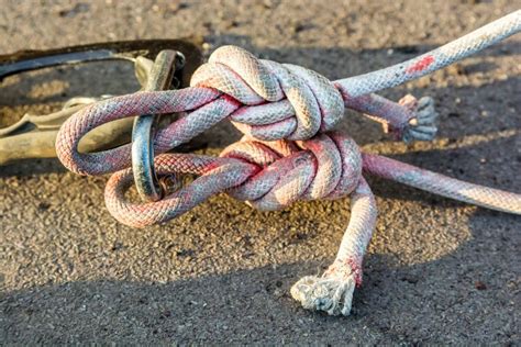 Close Up Braided Climbing Rope On Asphalt Stock Image Image Of