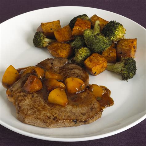Add to meal plan add to journal ★. Pork Chops with Balsamic Peach Glaze, Roasted Sweet Potatoes and Broccoli | Pork recipes easy ...