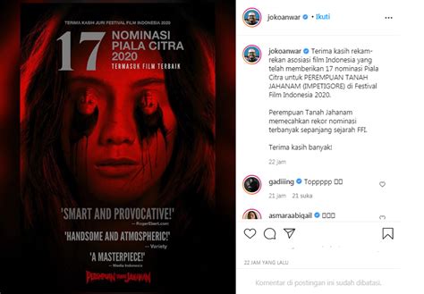 Rekor Baru Film Perempuan Tanah Jahanam Raih 17 Nominasi Festival Film Indonesia Joko Anwar