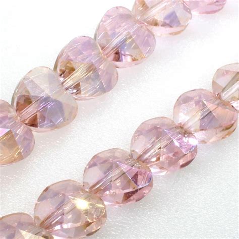 Crystal Heart Beads 10mm 25pcs Pink Ab