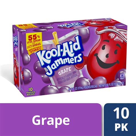 Kool Aid Jammers Grape Flavored Drink 10 Ct Pouches 600 Fl Oz Box