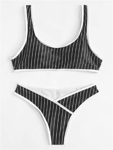 contrast piping striped bikini set shein sheinside summer bathing suits bathing suit covers