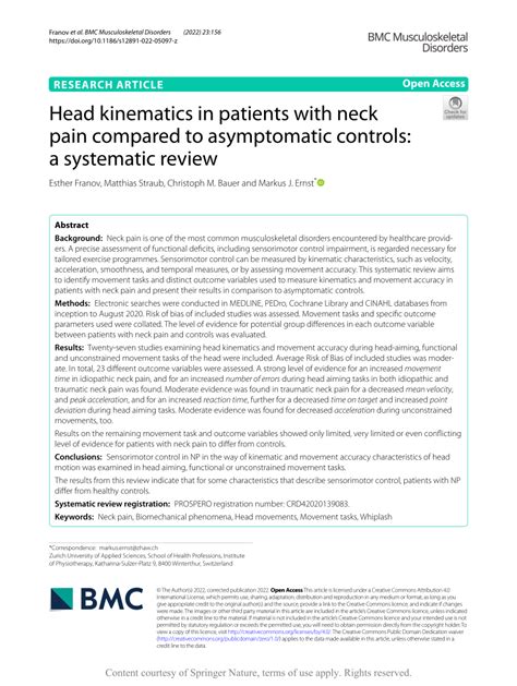 Pdf Head Kinematics In Patients With Neck Pain Compared To