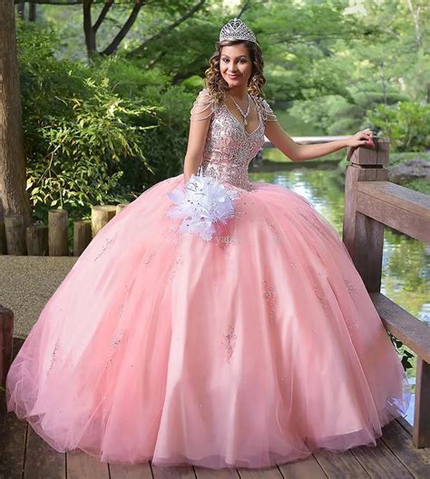 Pink Rebordear Vestidos De Quinceañera Balón Vestido Vestidos De 15 Anos Presentación Vestidos