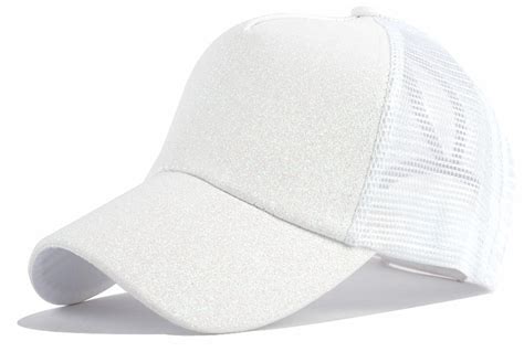 White Glitter Baseball Cap—mesh Back Knobs Sf