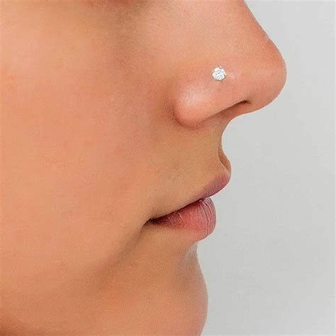 9ct Gold Nose Stud Crystal Nose Ring Straight Nose Pin Etsy
