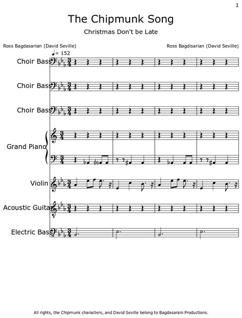 The Chipmunk Song Sheet Music For Choir Aahs Piano Violin Acoustic Guitar Electric Bass
