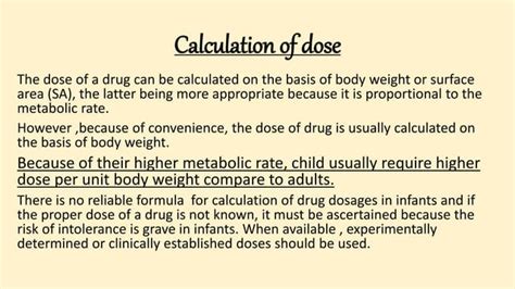 Pediatric Drug Calculations Drug Calculation Formulas