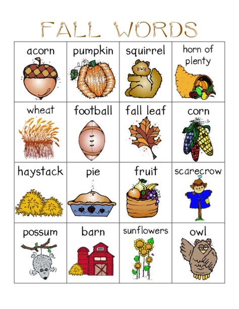 Fall Words And Pics Fall Words Fall Kindergarten Fall Preschool