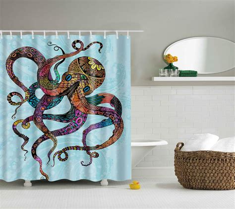 Kraken Octopus Tentacles Shower Curtain Sailboat Wave Nautical Bathroom