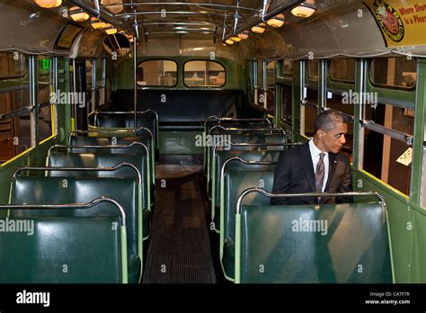 Us President Barack Obama Sits On The Bus Where Civil Rights Icon Rosa