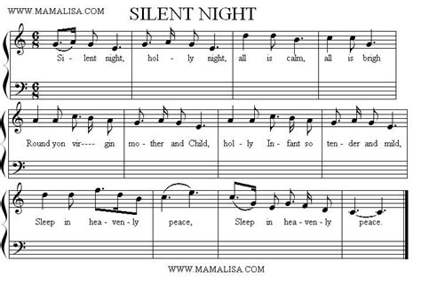 Silent night, holy night, all is calm, all is bright, 'round yon virgin. Silent Night - American Children's Songs - The USA - Mama ...