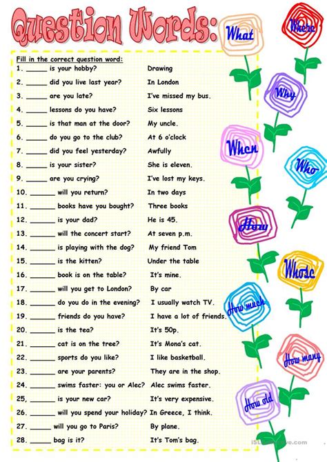 Thanks to our sight words worksheets, parents and teachers can ease the confusion and put kids on the fast track to sight word proficiency. Question Words worksheet - Free ESL printable worksheets made by teachers